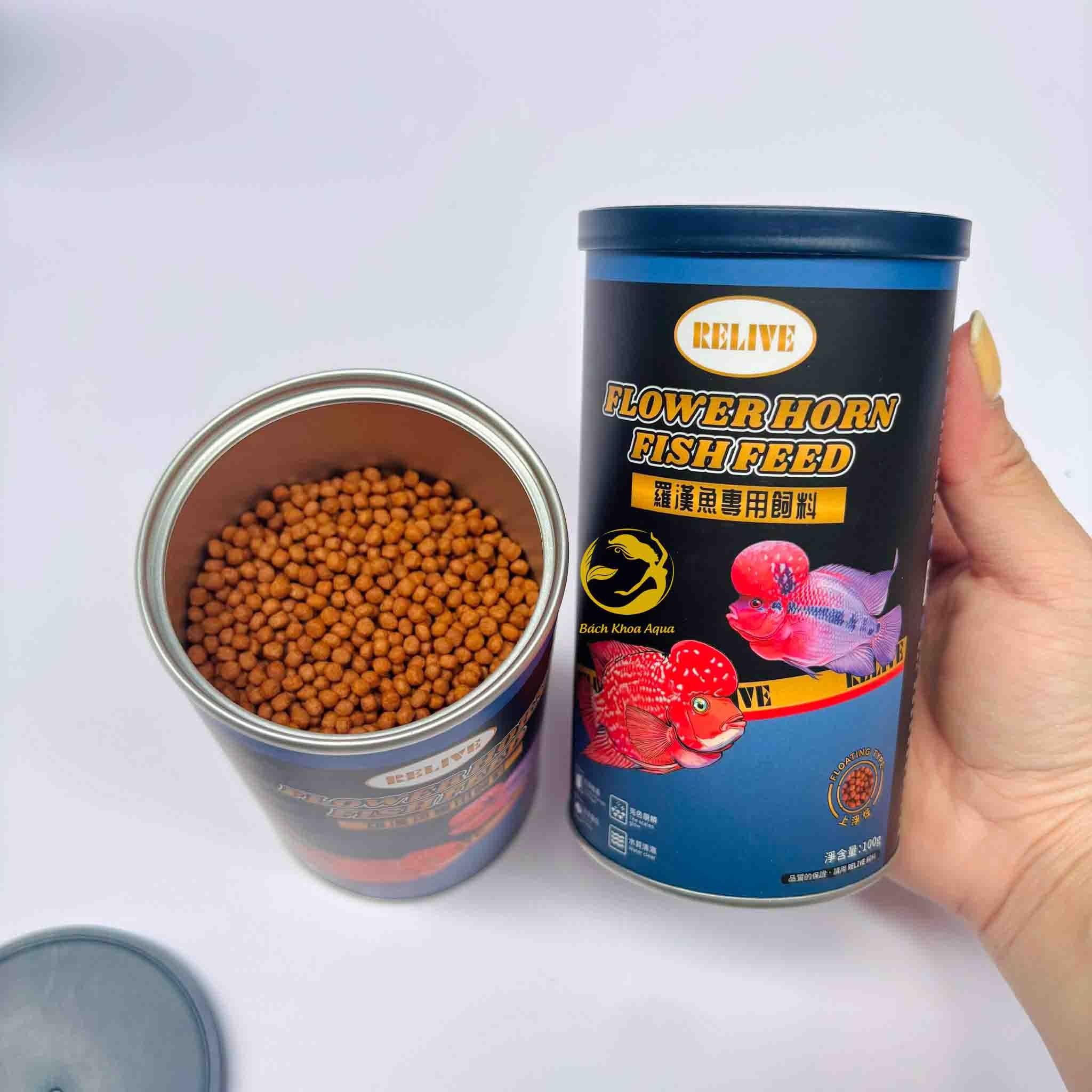 Thức ăn Relive Flower Horn 100g - giúp lên màu cá lên đầu cá la hán